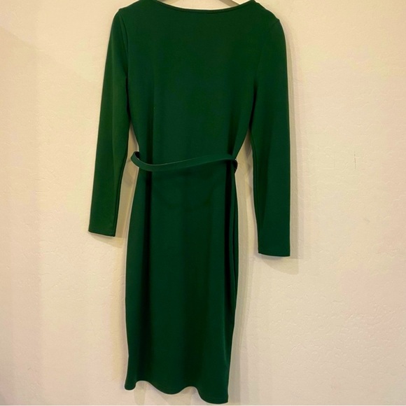 Unique Vintage Emerald Green Knit Sweetheart Collar Belted Midi Dress, Sz 10/12 - Picture 3 of 7